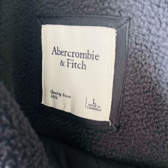 Abercrombie & Fitch Quilted Fleece Asymmetrical snap Pullover Dark Gray Sz L - Picture 7 of 7